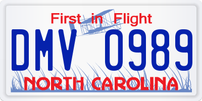 NC license plate DMV0989