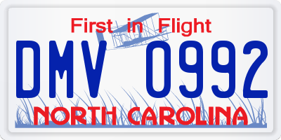 NC license plate DMV0992