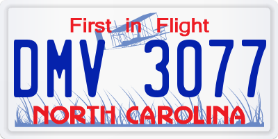NC license plate DMV3077