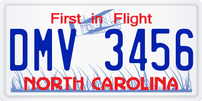 NC license plate DMV3456