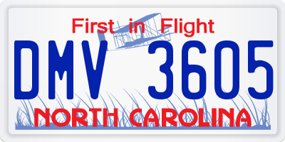 NC license plate DMV3605