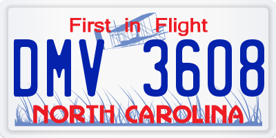 NC license plate DMV3608