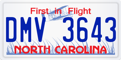 NC license plate DMV3643