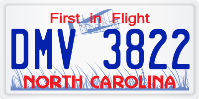 NC license plate DMV3822