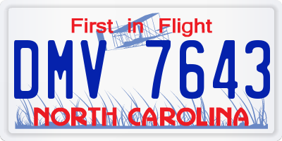 NC license plate DMV7643
