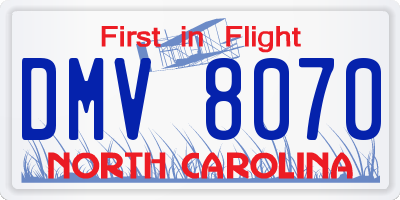 NC license plate DMV8070