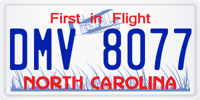 NC license plate DMV8077