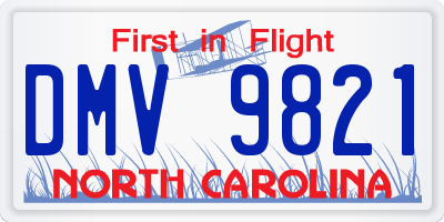NC license plate DMV9821