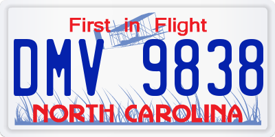 NC license plate DMV9838
