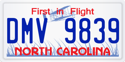 NC license plate DMV9839