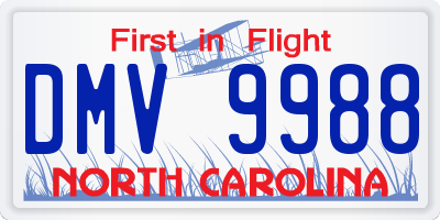 NC license plate DMV9988