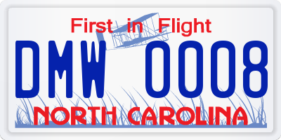 NC license plate DMW0008