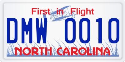 NC license plate DMW0010
