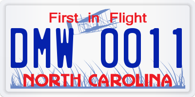 NC license plate DMW0011