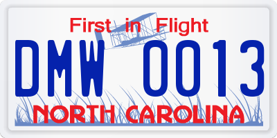 NC license plate DMW0013