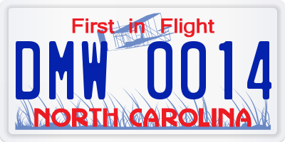 NC license plate DMW0014