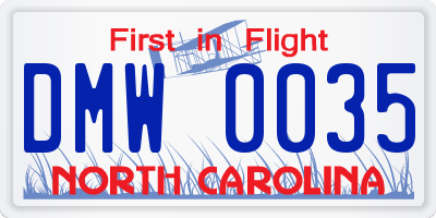 NC license plate DMW0035