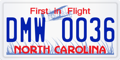 NC license plate DMW0036