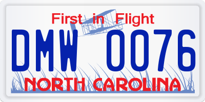 NC license plate DMW0076