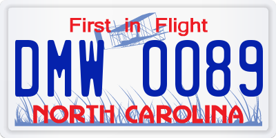 NC license plate DMW0089