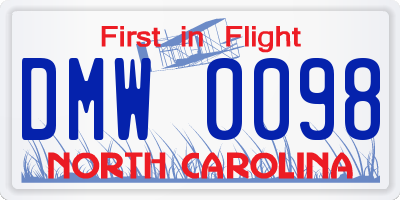 NC license plate DMW0098