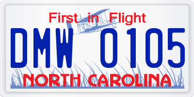 NC license plate DMW0105