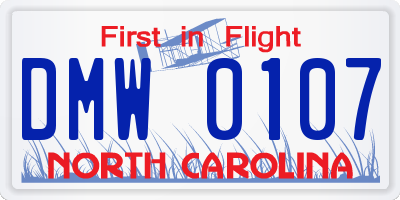 NC license plate DMW0107