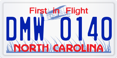 NC license plate DMW0140