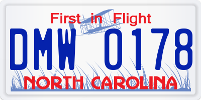 NC license plate DMW0178
