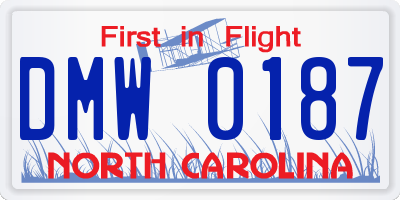 NC license plate DMW0187