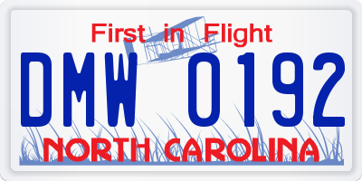 NC license plate DMW0192