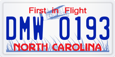 NC license plate DMW0193