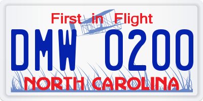 NC license plate DMW0200