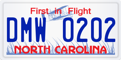 NC license plate DMW0202