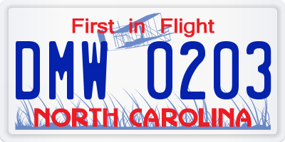 NC license plate DMW0203