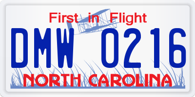 NC license plate DMW0216