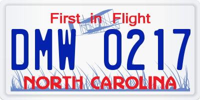 NC license plate DMW0217