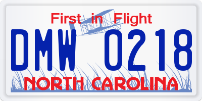 NC license plate DMW0218