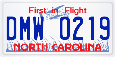 NC license plate DMW0219