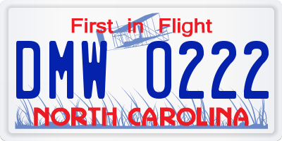 NC license plate DMW0222