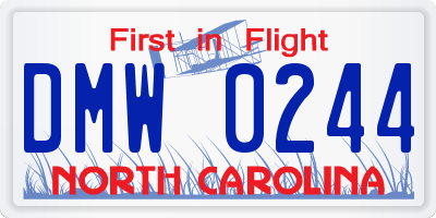 NC license plate DMW0244