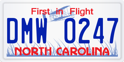 NC license plate DMW0247
