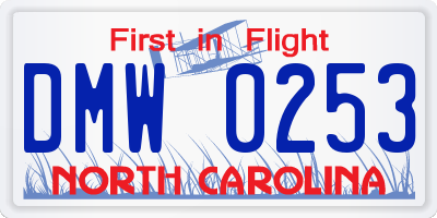 NC license plate DMW0253