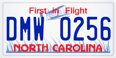 NC license plate DMW0256