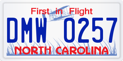 NC license plate DMW0257