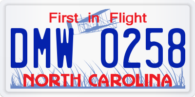 NC license plate DMW0258