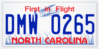 NC license plate DMW0265