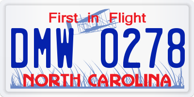 NC license plate DMW0278
