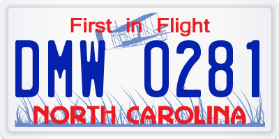 NC license plate DMW0281