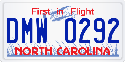 NC license plate DMW0292